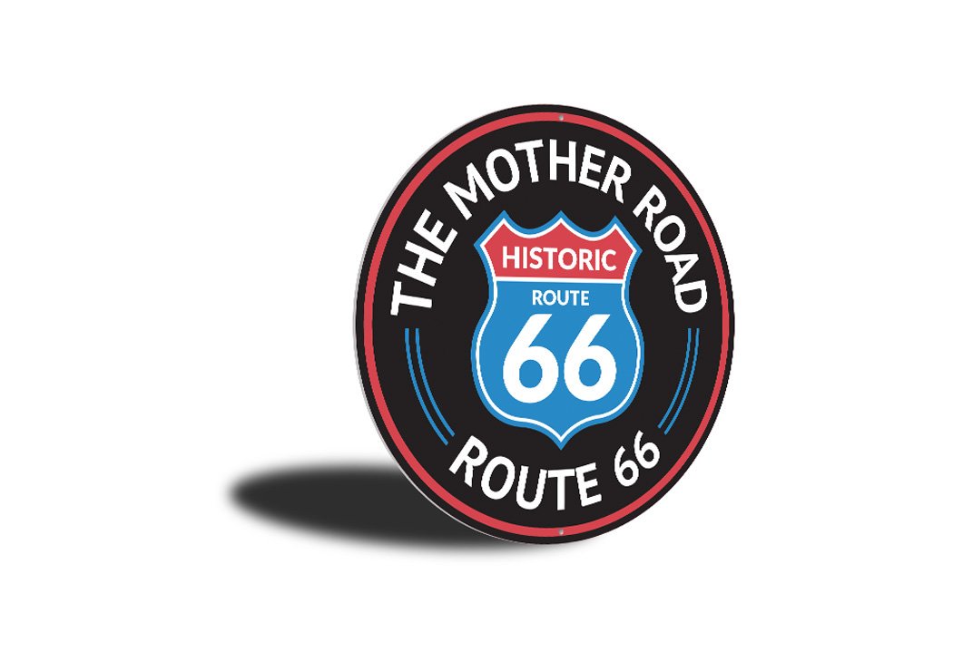 The Mother Road Historic Route 66 Sign, a decorative aluminum wall sign featuring vibrant colors and nostalgic design.