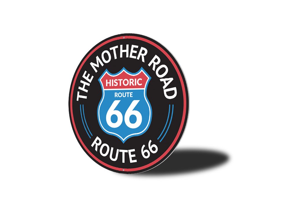 The Mother Road Historic Route 66 Sign, a decorative aluminum wall sign featuring vibrant colors and nostalgic design.