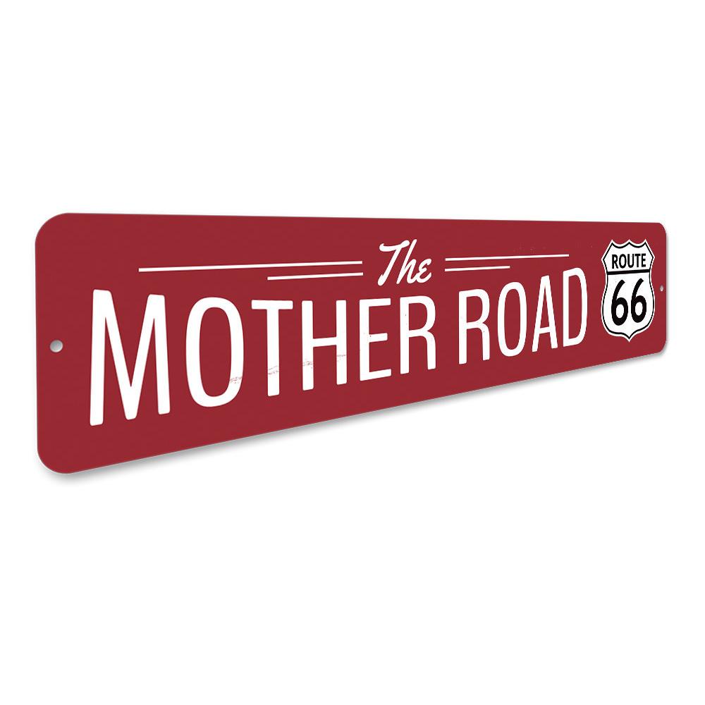 The Mother Road Route 66 Sign, a decorative aluminum sign featuring vibrant colors and iconic Route 66 design, perfect for home decor.