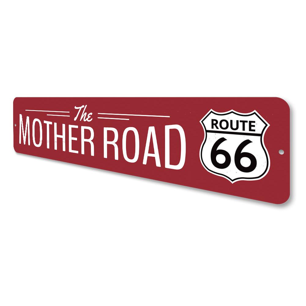 The Mother Road Route 66 Sign, a decorative aluminum sign featuring vibrant colors and iconic Route 66 design, perfect for home decor.