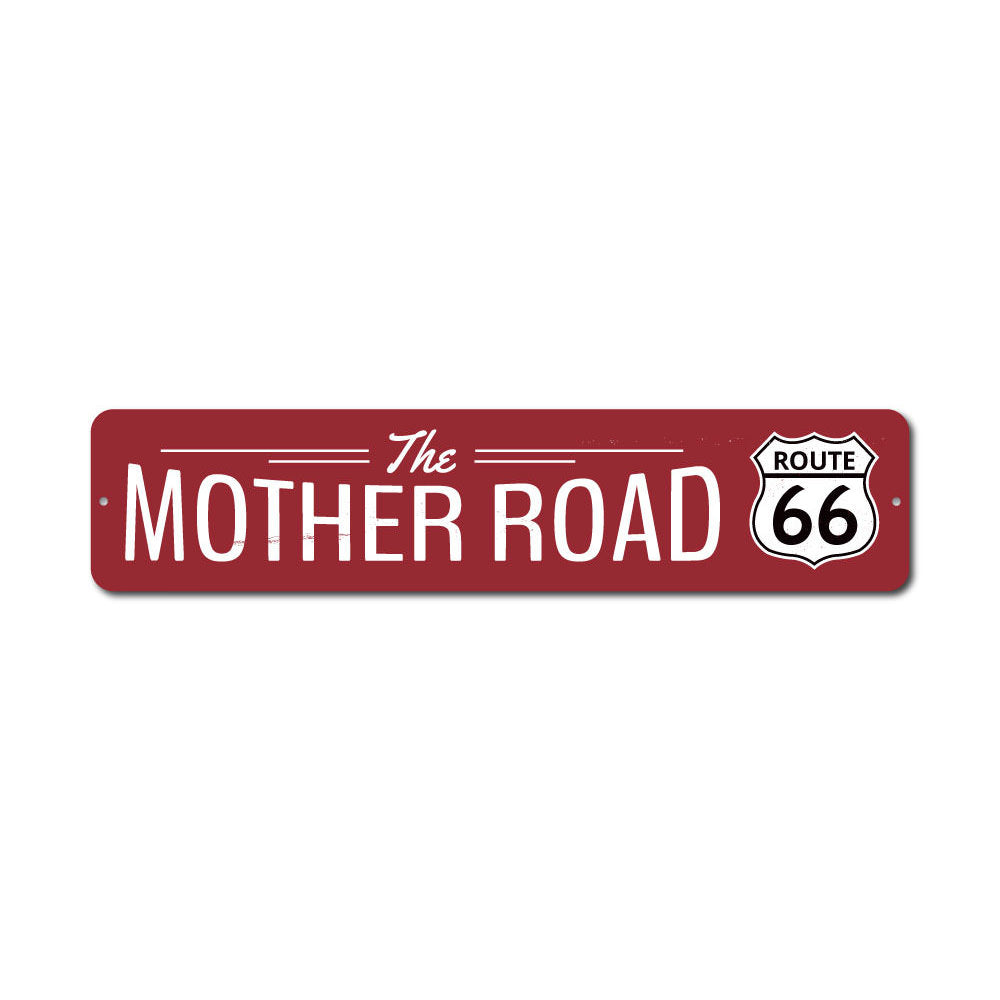 The Mother Road Route 66 Sign, a decorative aluminum sign featuring vibrant colors and iconic Route 66 design, perfect for home decor.