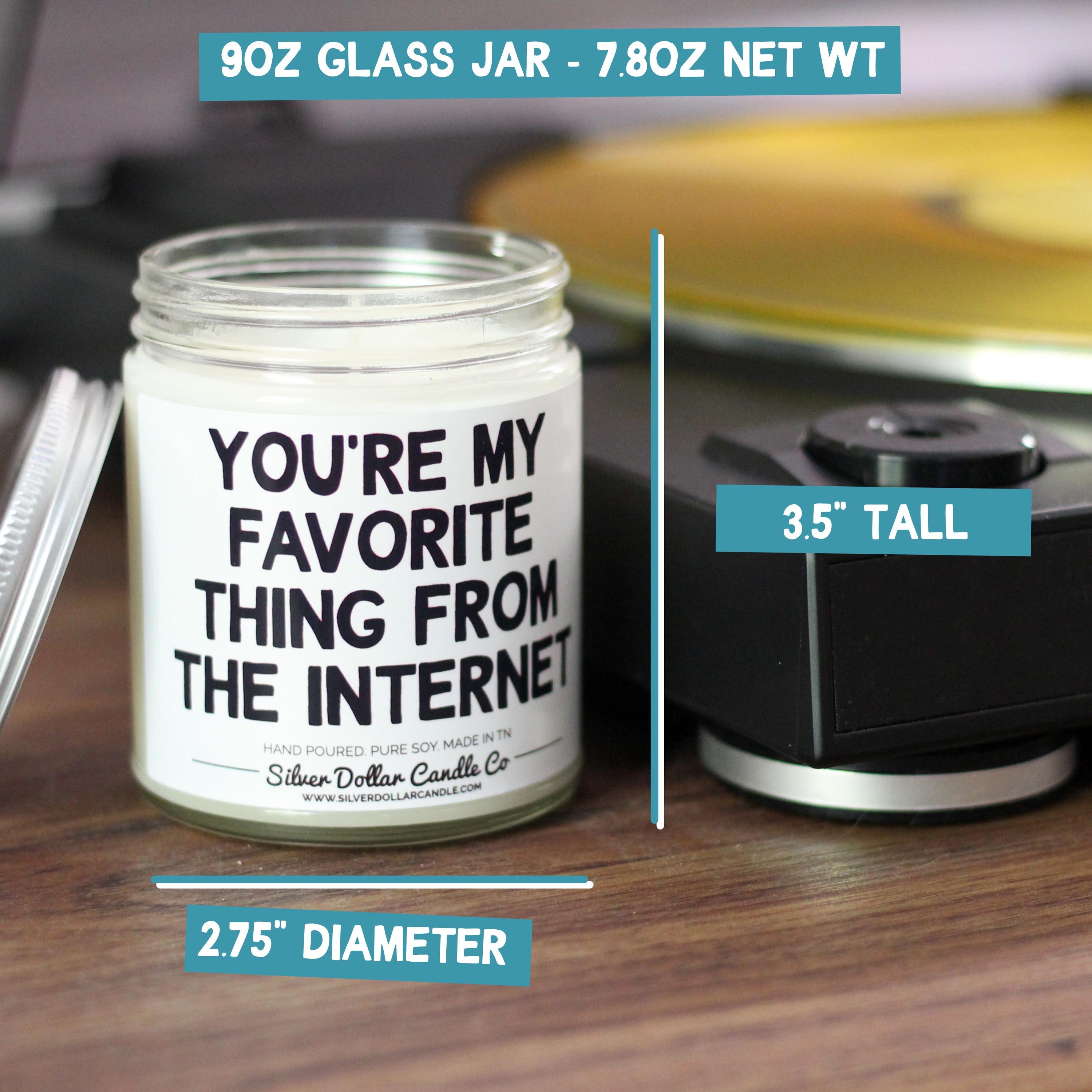 Dwight's Perfect Crime Candle featuring a humorous quote from The Office, presented in a stylish jar with a personalized lid option.