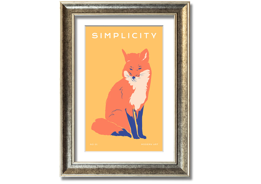 A beautifully framed print of an orange fox, showcasing vibrant colors and intricate details, ready to hang on a wall.