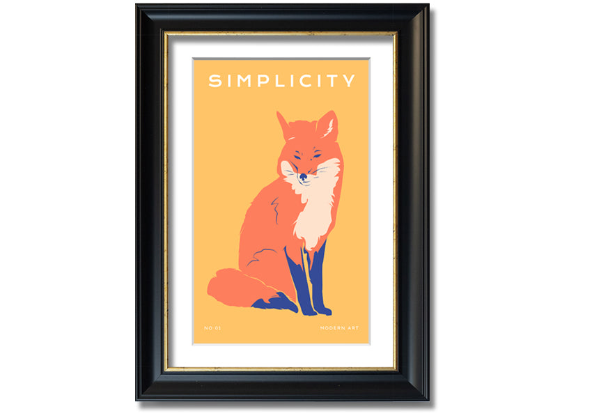 A beautifully framed print of an orange fox, showcasing vibrant colors and intricate details, ready to hang on a wall.