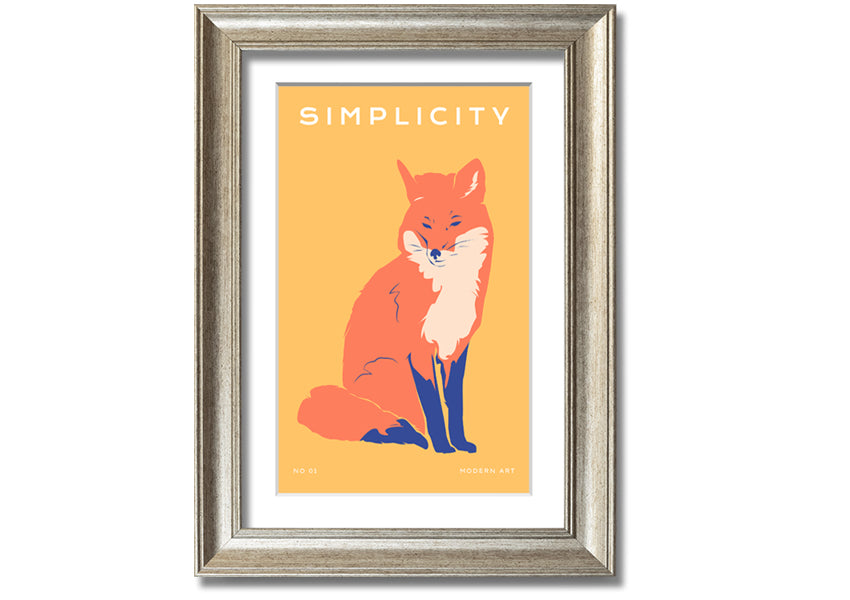 A beautifully framed print of an orange fox, showcasing vibrant colors and intricate details, ready to hang on a wall.