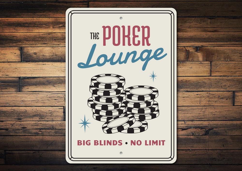 The Poker Lounge Sign featuring a stylish design, perfect for game rooms and man caves, made from high-quality aluminum.