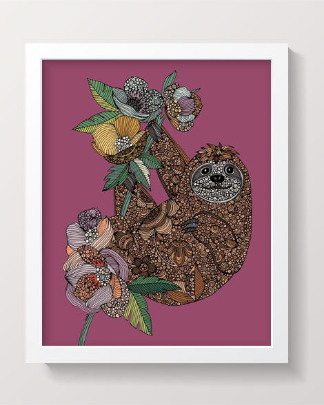 A vibrant 8x10 print of a sloth artwork, showcasing its detailed features and colors, ready for framing.