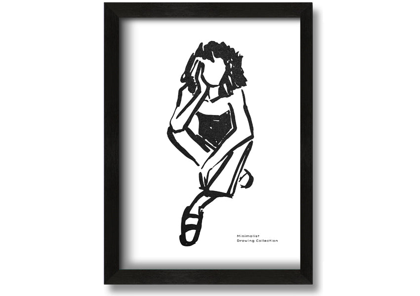 Framed print of 'The Thinking Woman' showcasing elegant design and multiple frame color options.