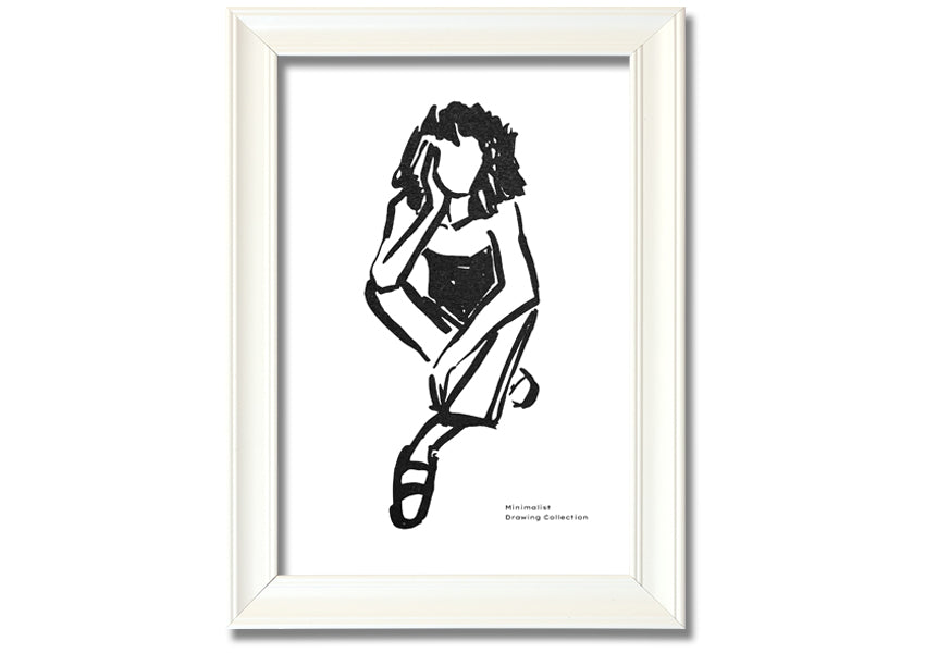 Framed print of 'The Thinking Woman' showcasing elegant design and multiple frame color options.