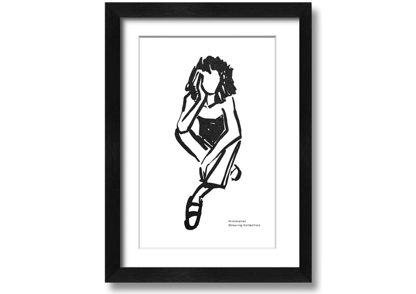 Framed print of 'The Thinking Woman' showcasing elegant design and multiple frame color options.