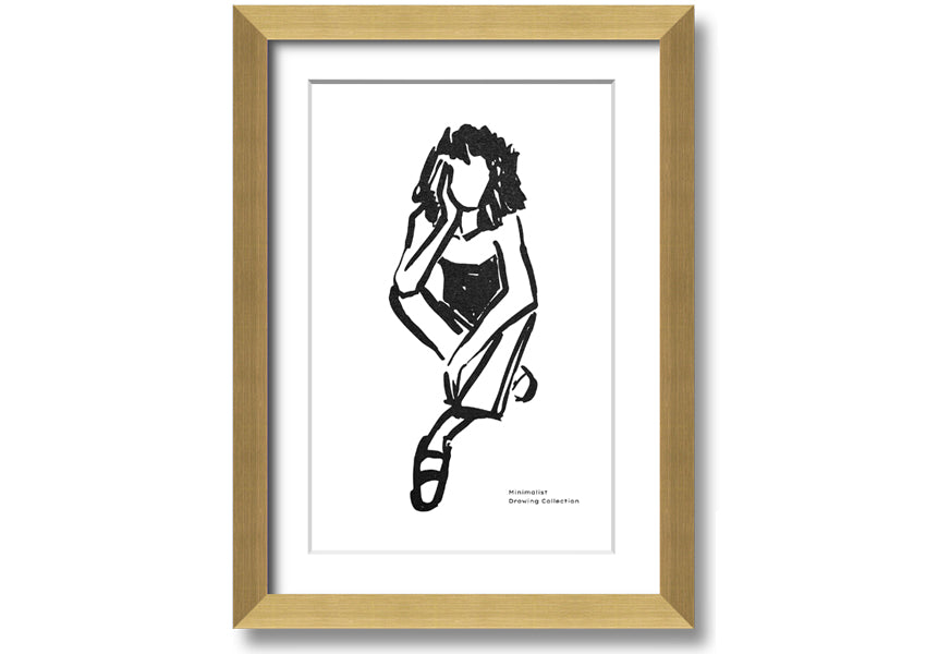 Framed print of 'The Thinking Woman' showcasing elegant design and multiple frame color options.