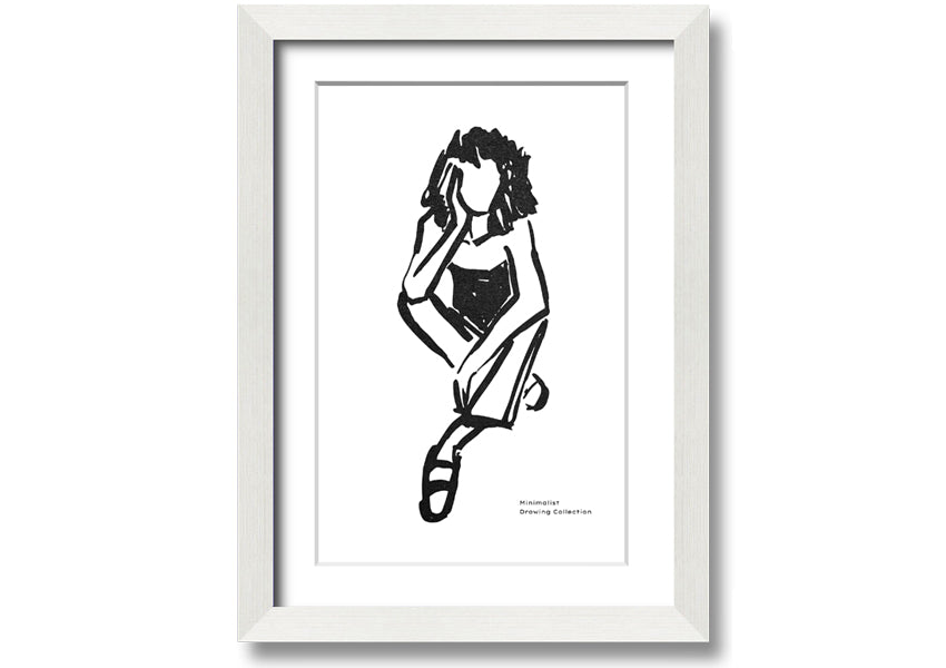 Framed print of 'The Thinking Woman' showcasing elegant design and multiple frame color options.