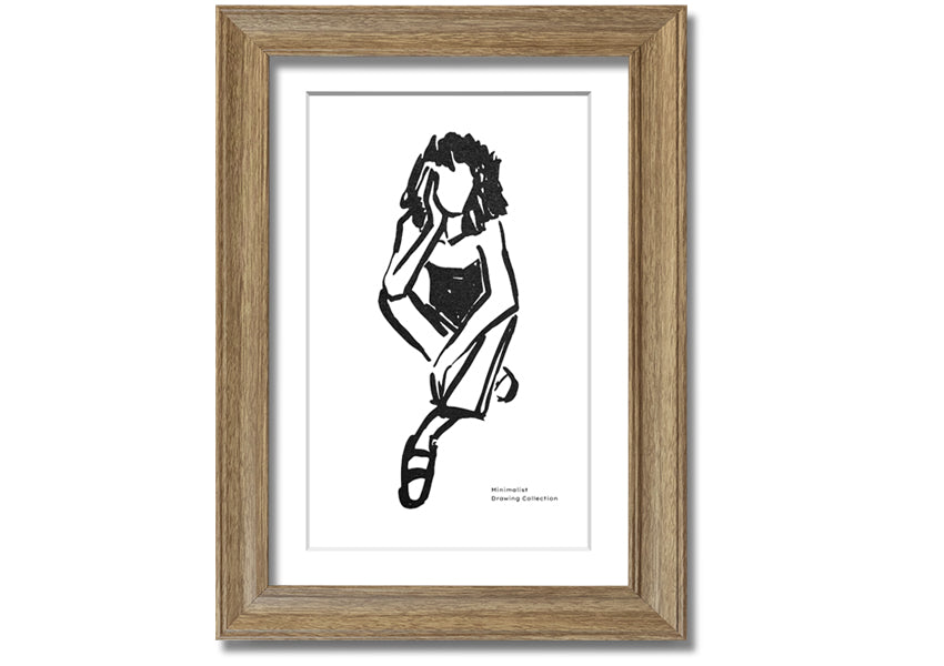 Framed print of 'The Thinking Woman' showcasing elegant design and multiple frame color options.