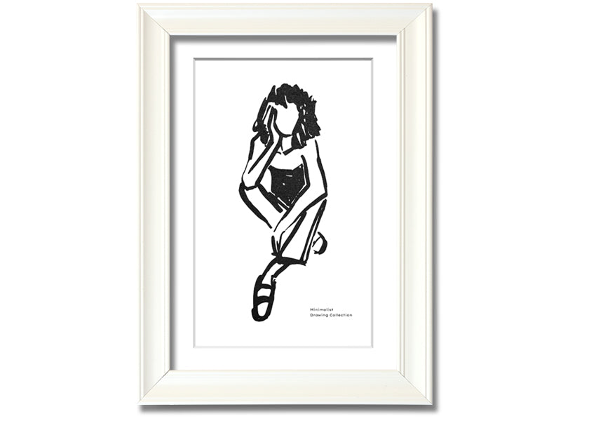 Framed print of 'The Thinking Woman' showcasing elegant design and multiple frame color options.