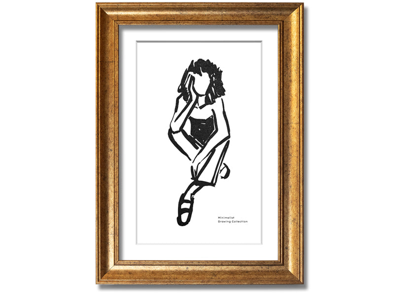 Framed print of 'The Thinking Woman' showcasing elegant design and multiple frame color options.