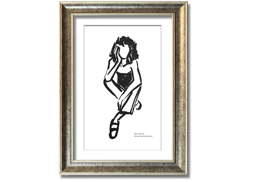 Framed print of 'The Thinking Woman' showcasing elegant design and multiple frame color options.