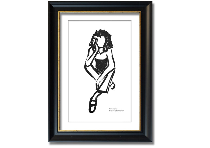 Framed print of 'The Thinking Woman' showcasing elegant design and multiple frame color options.