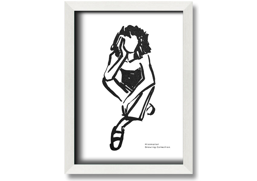 Framed print of 'The Thinking Woman' showcasing elegant design and multiple frame color options.