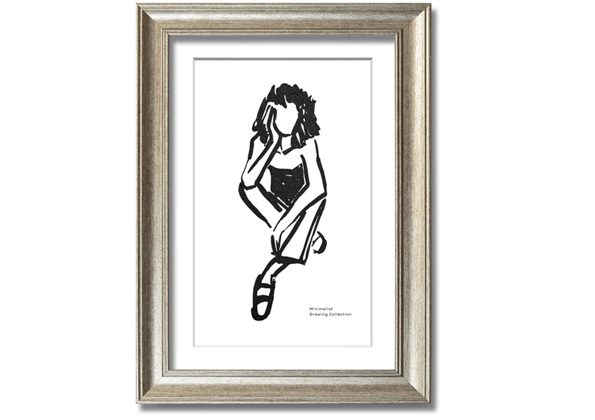 Framed print of 'The Thinking Woman' showcasing elegant design and multiple frame color options.