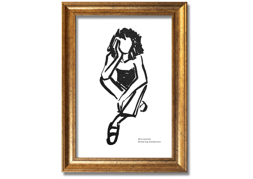 Framed print of 'The Thinking Woman' showcasing elegant design and multiple frame color options.