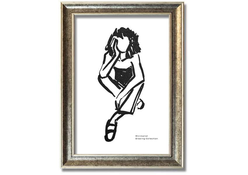 Framed print of 'The Thinking Woman' showcasing elegant design and multiple frame color options.