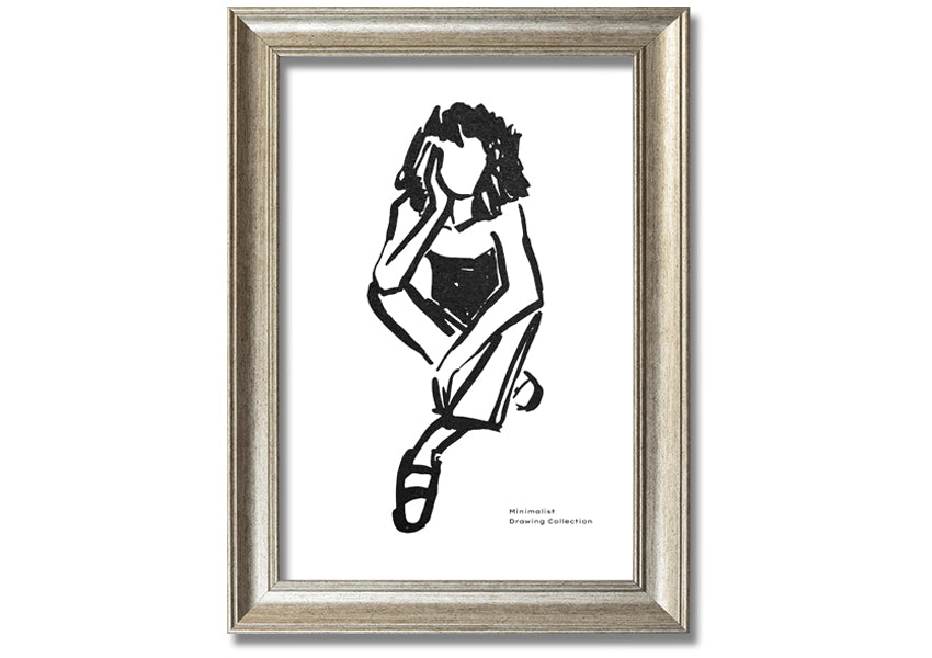 Framed print of 'The Thinking Woman' showcasing elegant design and multiple frame color options.