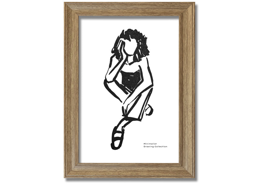 Framed print of 'The Thinking Woman' showcasing elegant design and multiple frame color options.