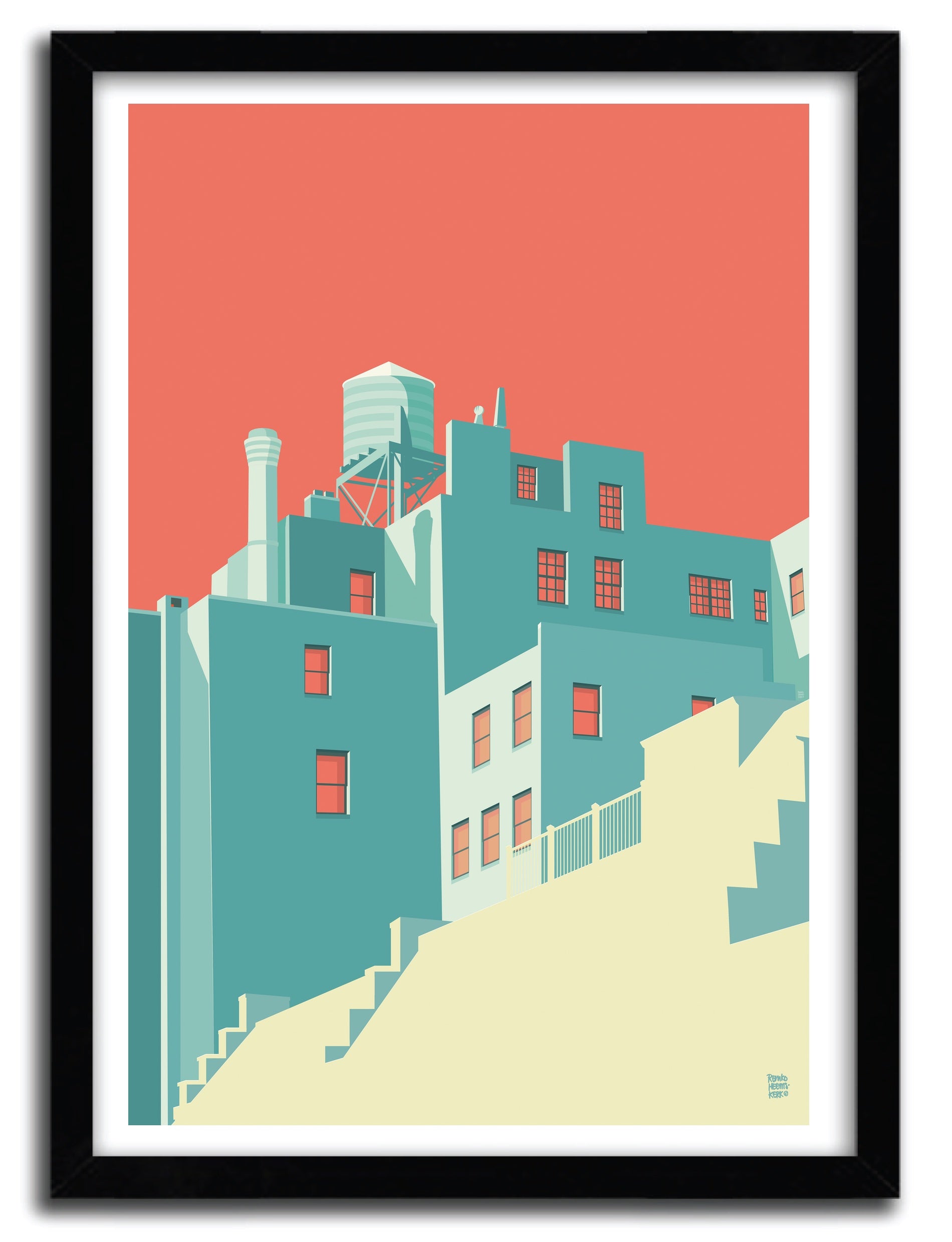 Limited edition art print 'The Village' by Remko Heemskerk on fine arts paper, showcasing vibrant colors and intricate details.