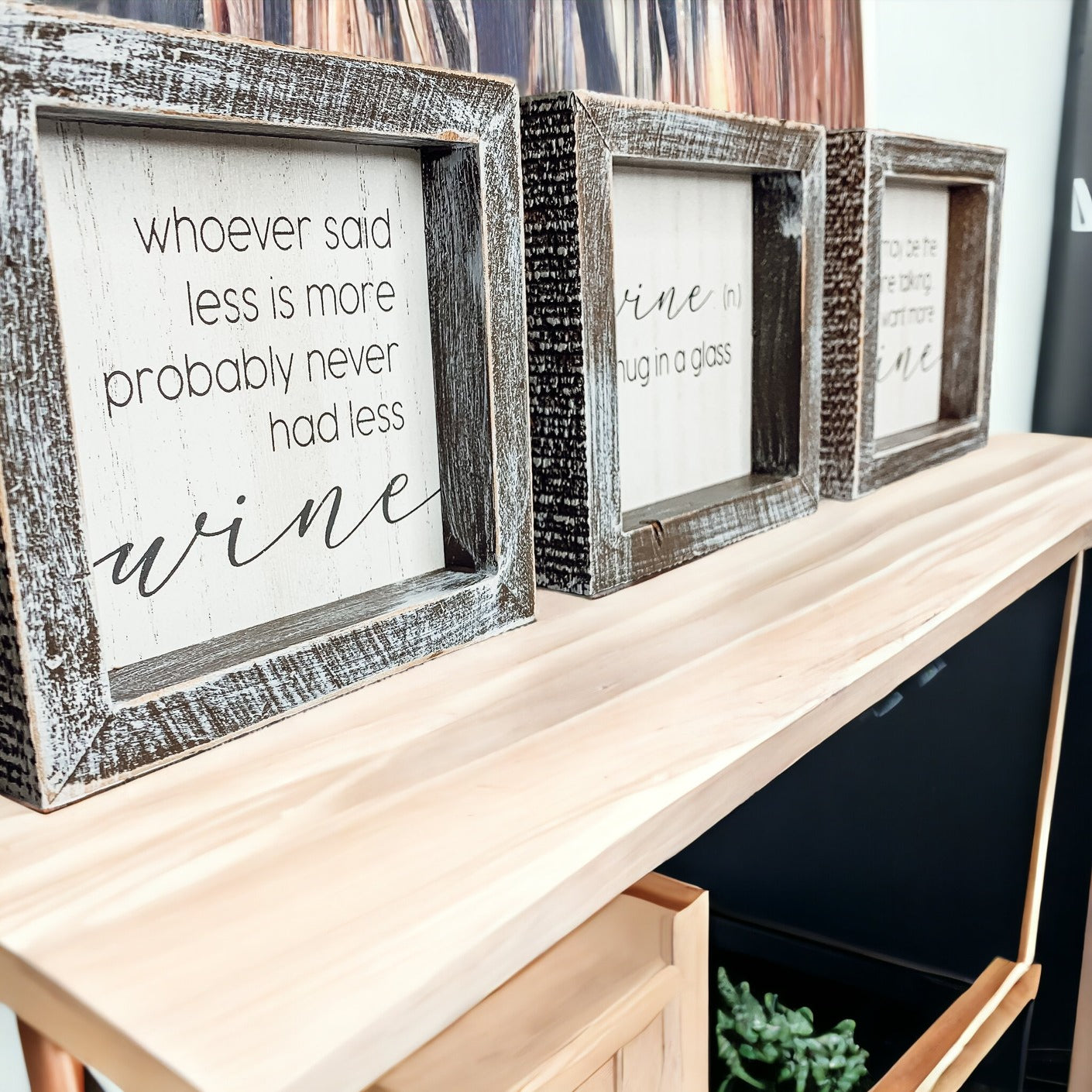 A decorative piece featuring a witty quote about wine, perfect for wine lovers, measuring 5x5x1.5 inches.