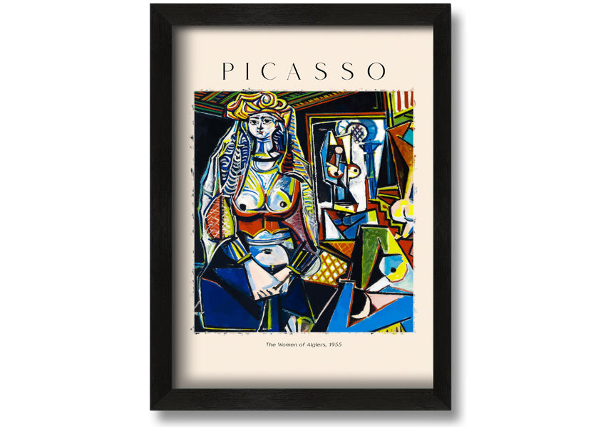 A vibrant canvas print of Picasso's 'The Women Of Algiers, 1955', mounted on a 44mm box frame, showcasing intricate details and colors.