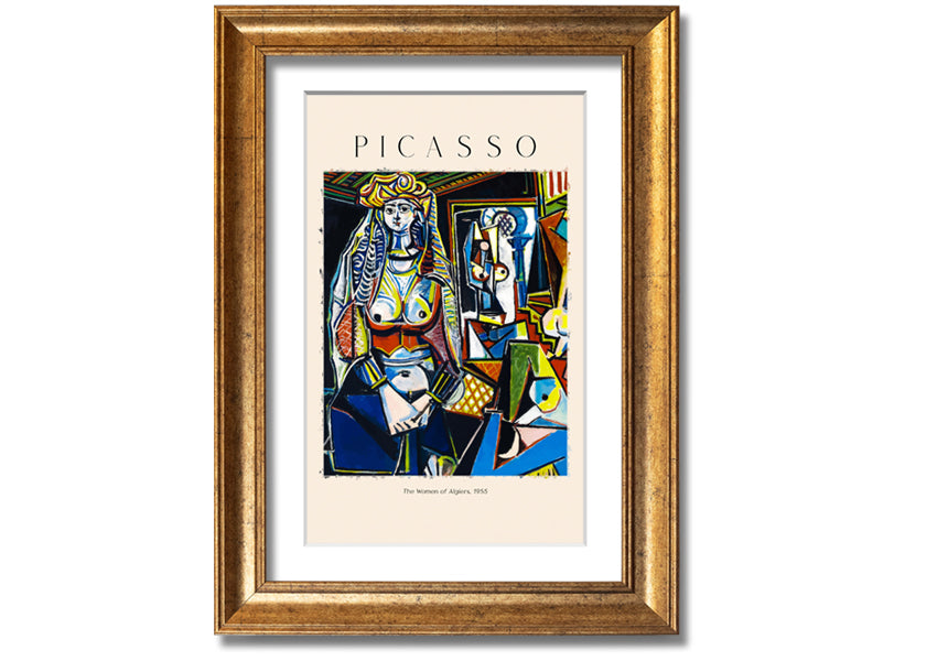 A vibrant canvas print of Picasso's 'The Women Of Algiers, 1955', mounted on a 44mm box frame, showcasing intricate details and colors.