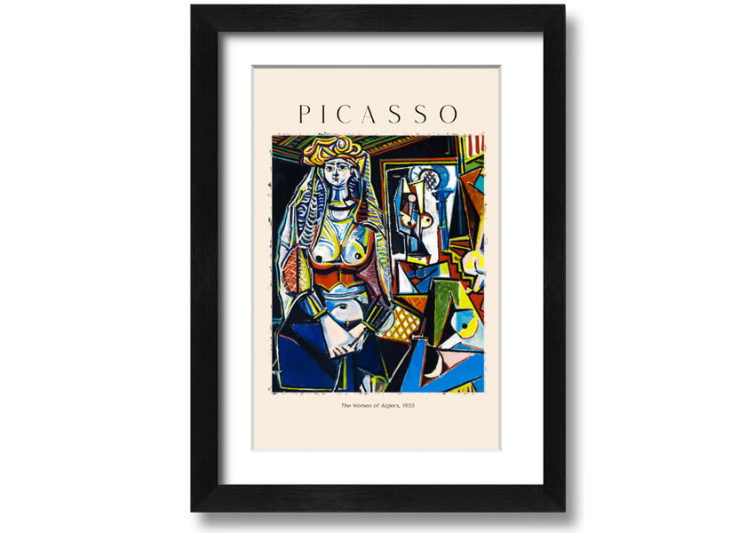 A vibrant canvas print of Picasso's 'The Women Of Algiers, 1955', mounted on a 44mm box frame, showcasing intricate details and colors.