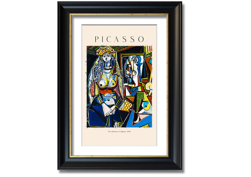 A vibrant canvas print of Picasso's 'The Women Of Algiers, 1955', mounted on a 44mm box frame, showcasing intricate details and colors.