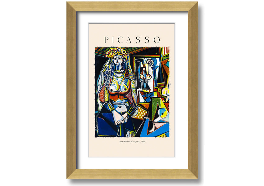 A vibrant canvas print of Picasso's 'The Women Of Algiers, 1955', mounted on a 44mm box frame, showcasing intricate details and colors.