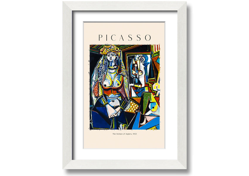 A vibrant canvas print of Picasso's 'The Women Of Algiers, 1955', mounted on a 44mm box frame, showcasing intricate details and colors.