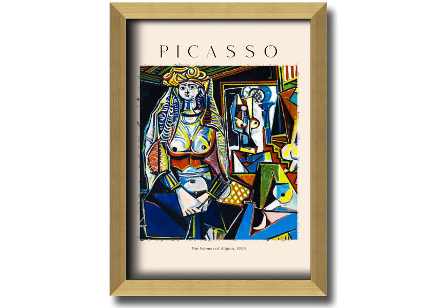 A vibrant canvas print of Picasso's 'The Women Of Algiers, 1955', mounted on a 44mm box frame, showcasing intricate details and colors.