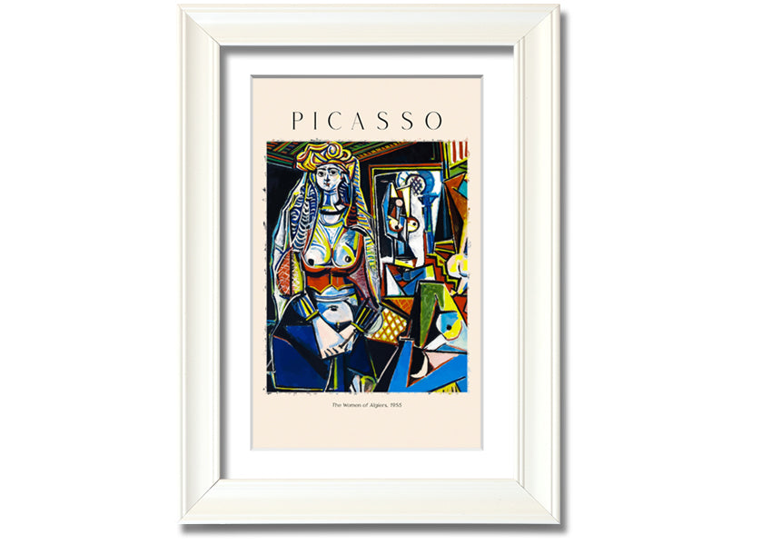 A vibrant canvas print of Picasso's 'The Women Of Algiers, 1955', mounted on a 44mm box frame, showcasing intricate details and colors.