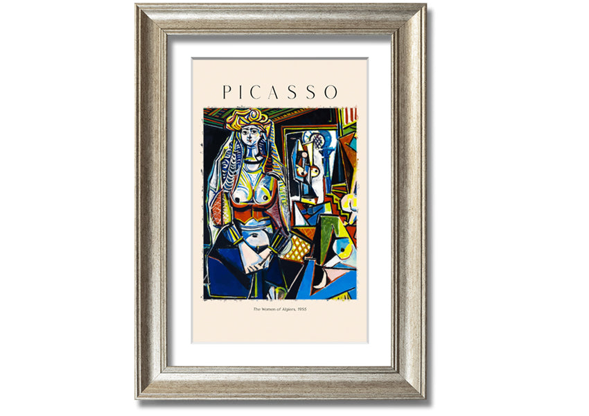 A vibrant canvas print of Picasso's 'The Women Of Algiers, 1955', mounted on a 44mm box frame, showcasing intricate details and colors.