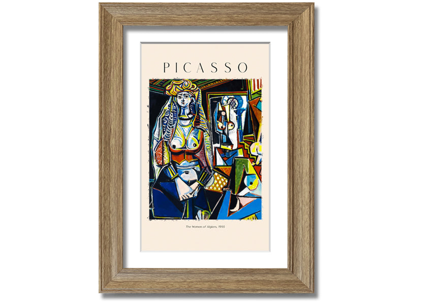 A vibrant canvas print of Picasso's 'The Women Of Algiers, 1955', mounted on a 44mm box frame, showcasing intricate details and colors.