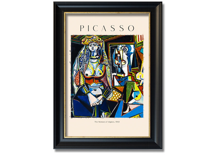 A vibrant canvas print of Picasso's 'The Women Of Algiers, 1955', mounted on a 44mm box frame, showcasing intricate details and colors.