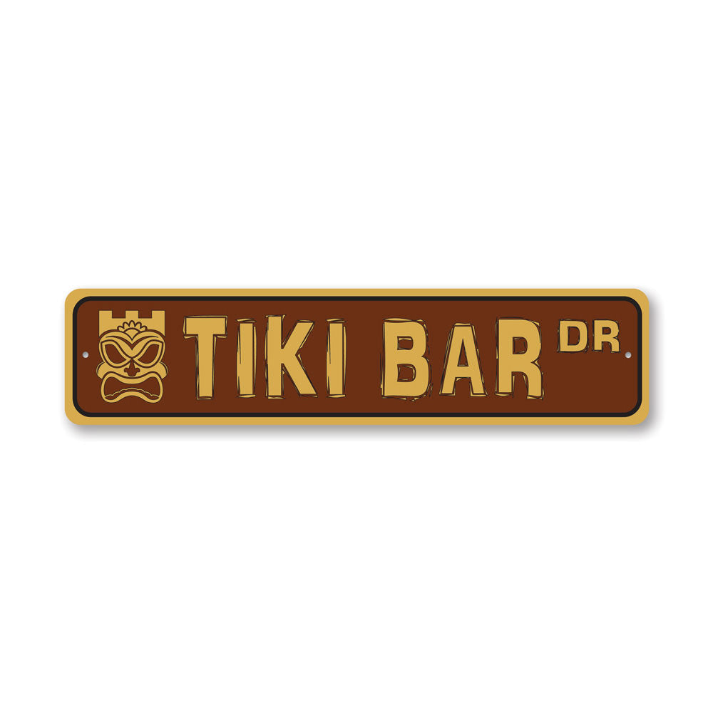 Tiki Bar Street Sign made of quality aluminum, featuring vibrant colors and a tropical design, perfect for home or outdoor decor.