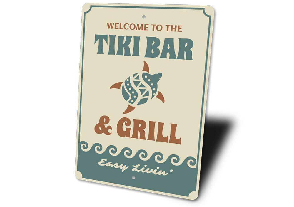 Tiki Bar Turtle Sign featuring a colorful turtle design, perfect for beach-themed decor.