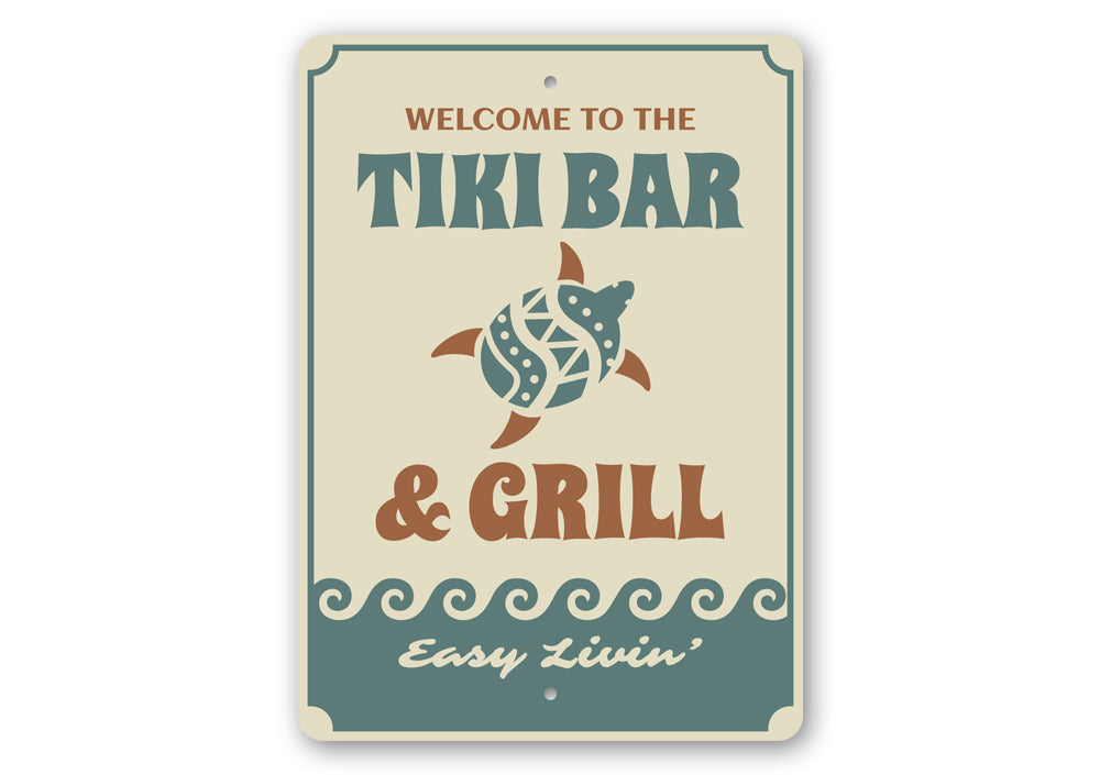 Tiki Bar Turtle Sign featuring a colorful turtle design, perfect for beach-themed decor.