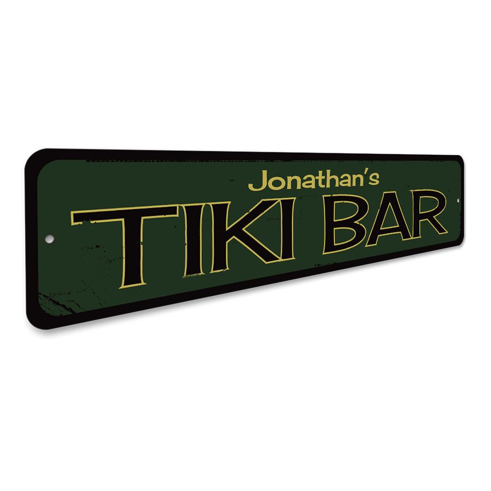 Customizable Tiki Sign made from high-quality aluminum, featuring vibrant colors and pre-drilled holes for easy mounting.