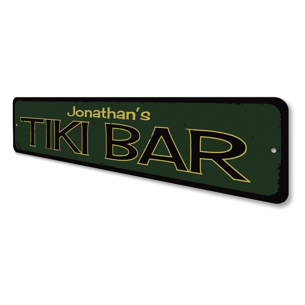 Customizable Tiki Sign made from high-quality aluminum, featuring vibrant colors and pre-drilled holes for easy mounting.