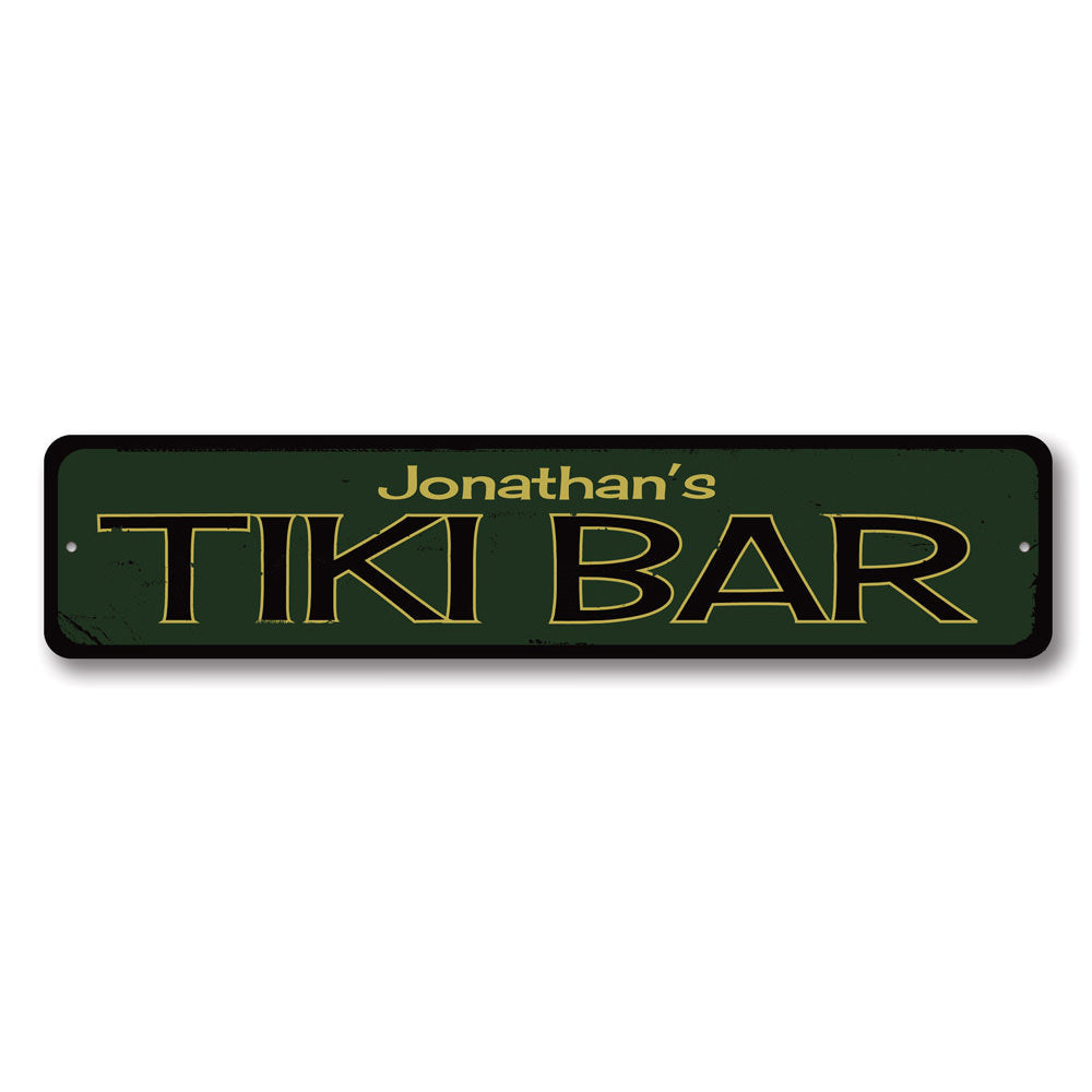 Customizable Tiki Sign made from high-quality aluminum, featuring vibrant colors and pre-drilled holes for easy mounting.