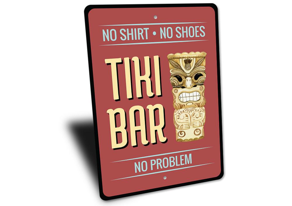 A vibrant Tiki Statue Sign made of high-quality aluminum, featuring tropical designs perfect for beach-themed decor.