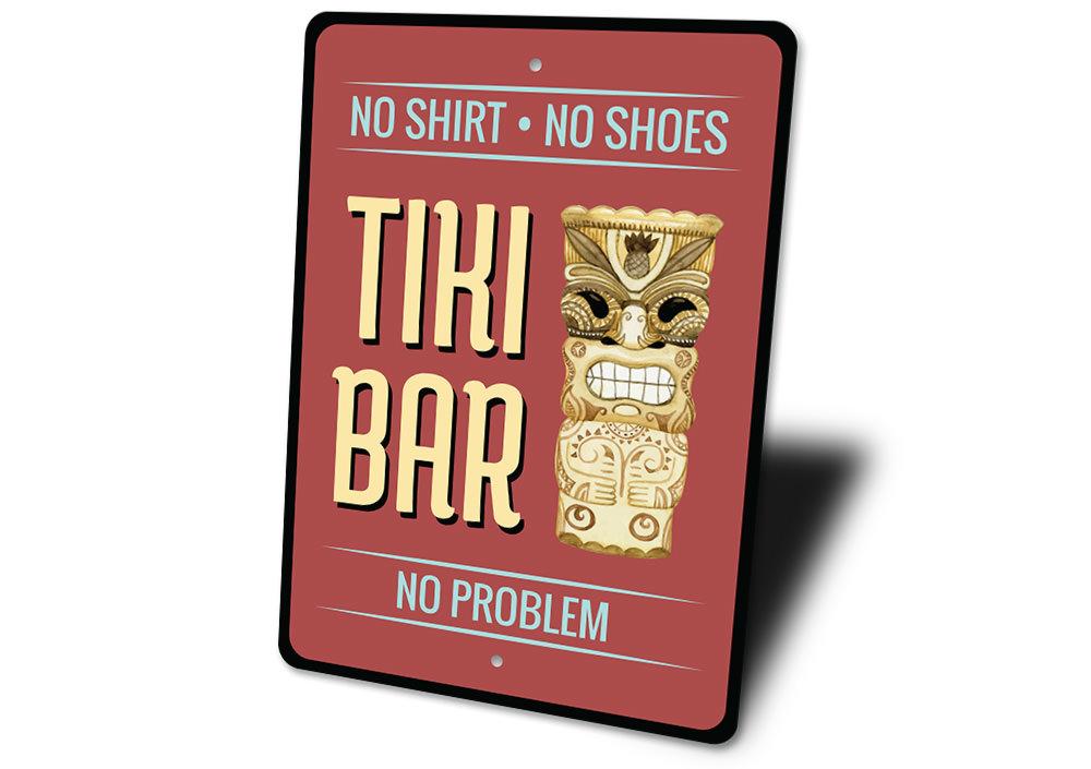 A vibrant Tiki Statue Sign made of high-quality aluminum, featuring tropical designs perfect for beach-themed decor.