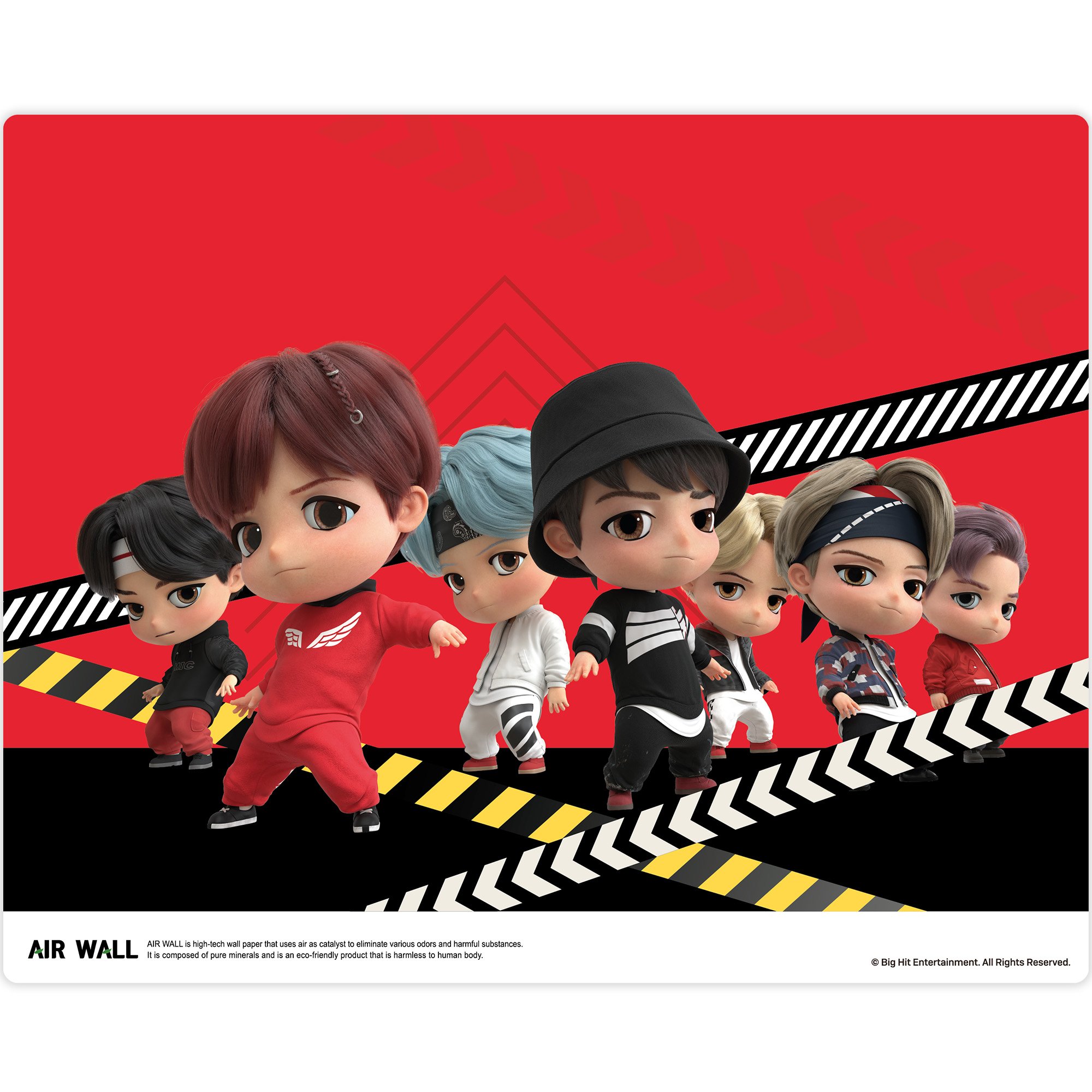 TinyTAN MIC Drop #1 Air Wall Poster featuring vibrant colors and TinyTAN characters, designed for air purification.