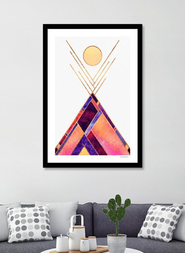 Tipi Mountain Frame showcasing solid wood construction with a contemporary angular profile, featuring shatterproof acrylic and a smooth gesso finish.